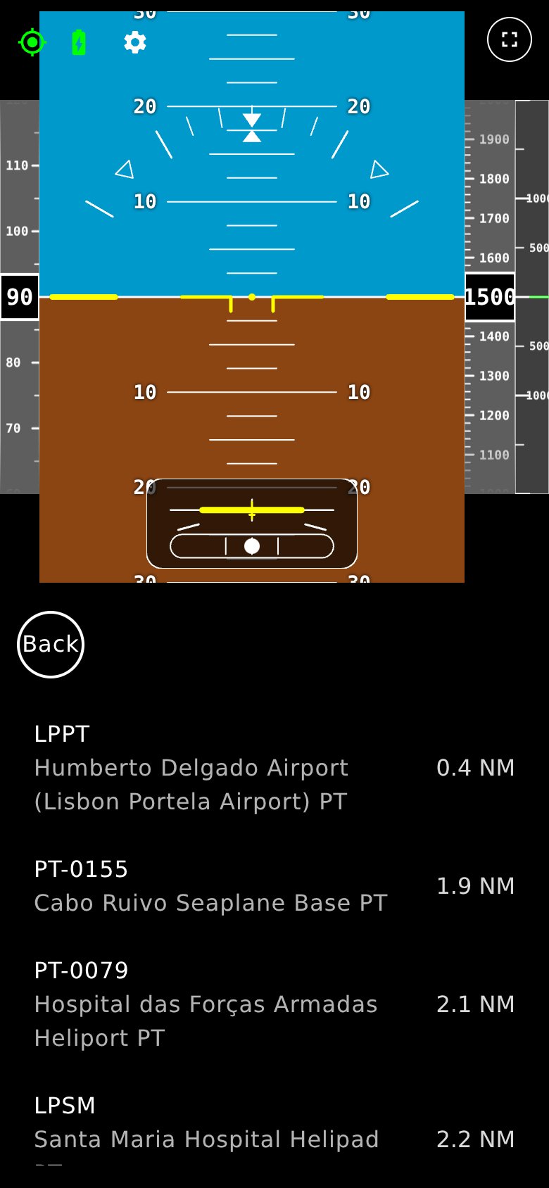 Nearest airports list with distances in nautical miles